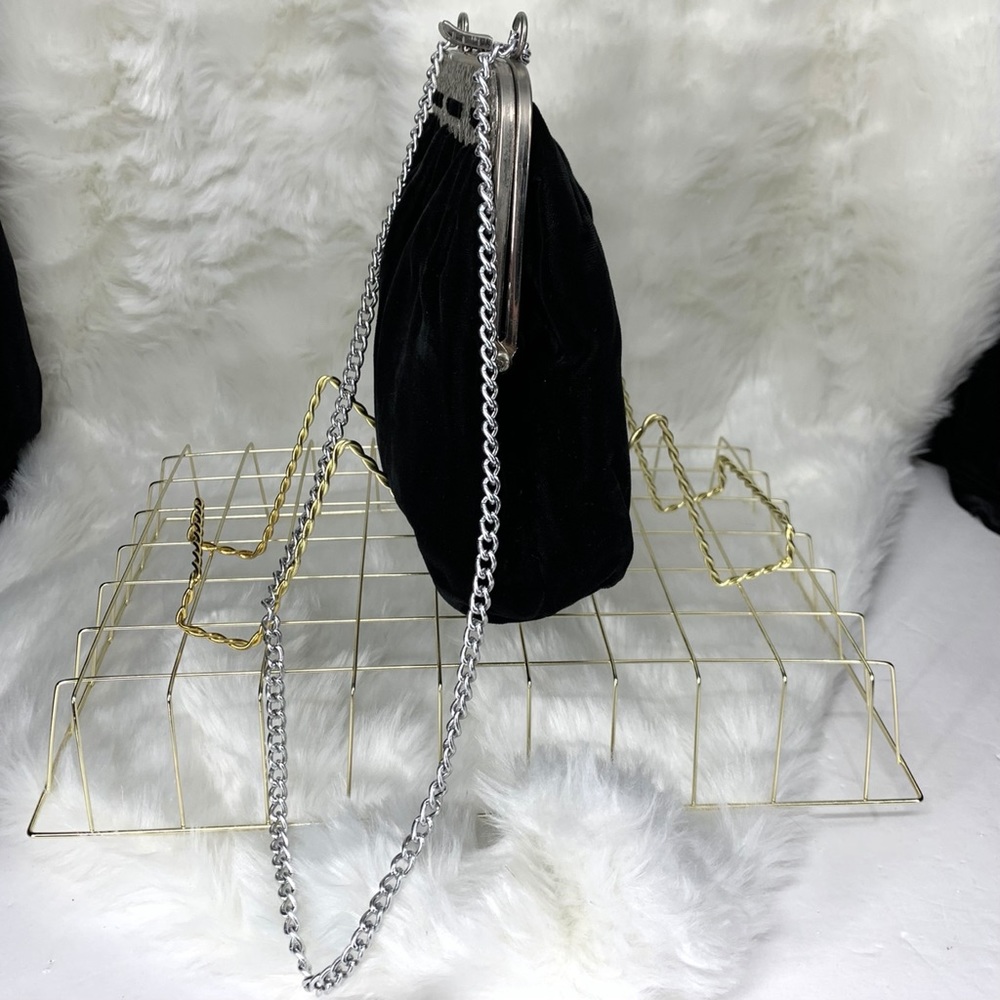 Vintage Black Velvet Evening Bag, Silvertone Metals - Picture 7 of 14